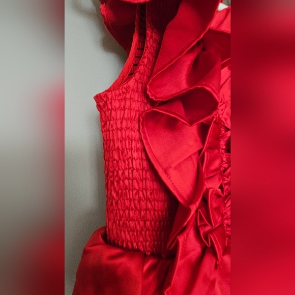 KARLIE Satin Ruffle Smock Dress in Red. Size M NWOT - Picture 10 of 14